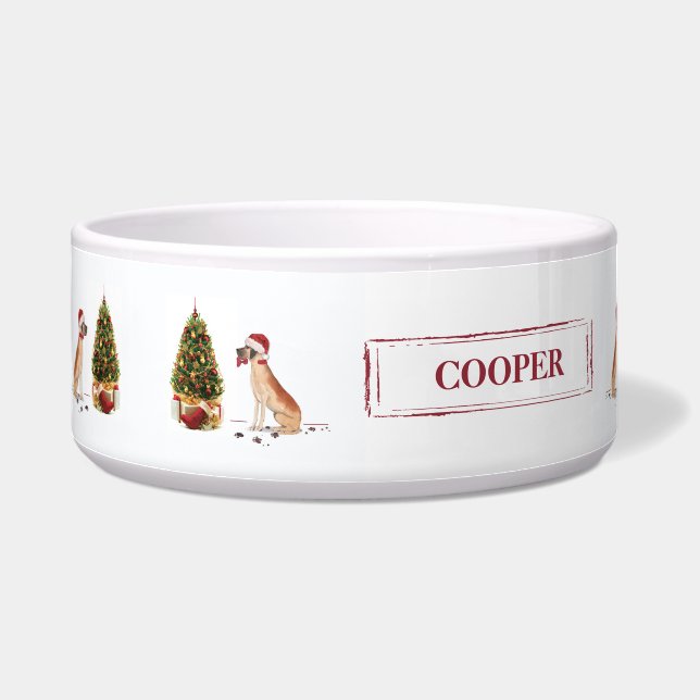 Geweldige Dane Funny-kersthond met boom Voerbakje (Links)