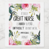 Geweldige Dankbetuiging Waardering Verpleegster Af Wijn Etiket (Enkel label)