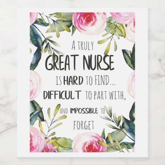 Geweldige Dankbetuiging Waardering Verpleegster Af Wijn Etiket (Enkel label)