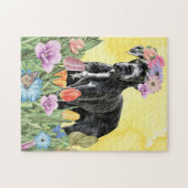 Geweldige ddadige hond met bloemen lente legpuzzel (Horizontaal)