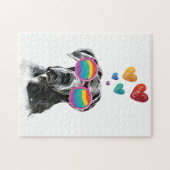Geweldige ddadige hond met harten Valentijnsdag Legpuzzel (Horizontaal)