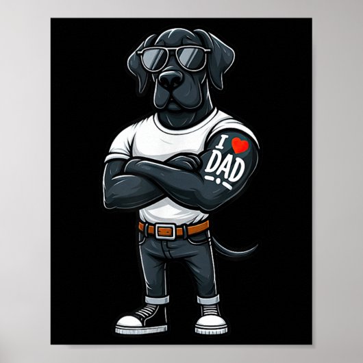 Geweldige Deen Ik hou van Dad Funny Dog Tattoo Poster (Voorkant)