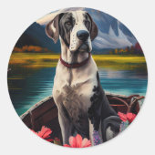 Geweldige Deen op een peddel: een Schilderachtig a Ronde Sticker (Voorkant)