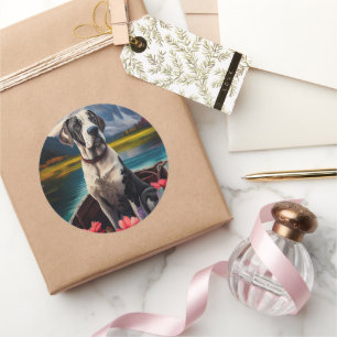 Geweldige Deen op een peddel: een Schilderachtig a Ronde Sticker