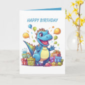 Geweldige dinosaurus feestjongens kaart (Gele Bloem)