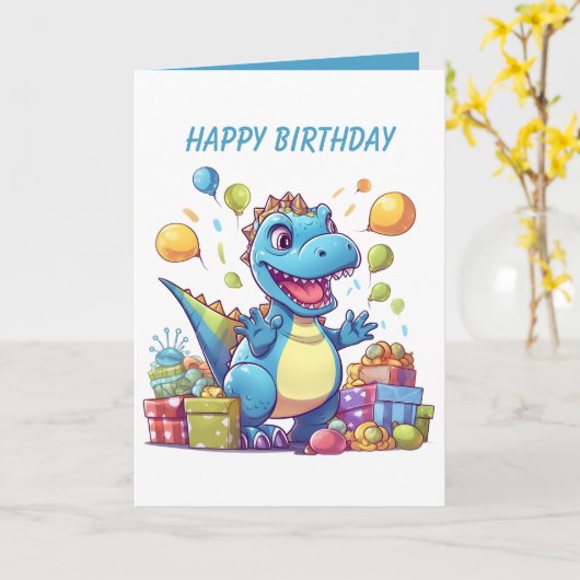 Geweldige dinosaurus feestjongens kaart (Gele Bloem)