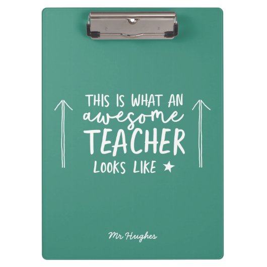 Geweldige docent moderne typografie groen cadeau t klembord (Voorkant)