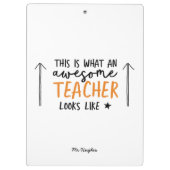 Geweldige docent moderne typografie oranje cadeau klembord (Achterkant)