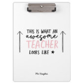 Geweldige docent moderne typografie roze cadeau ta klembord (Voorkant)