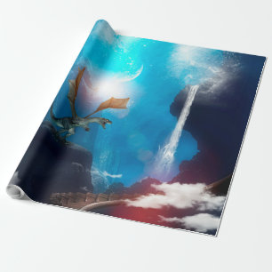 Geweldige draak met watervallen cadeaupapier
