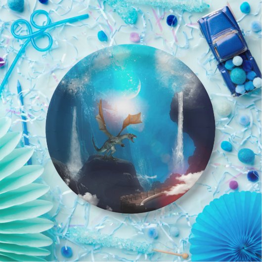 Geweldige draak met watervallen papieren bordje (Feest)