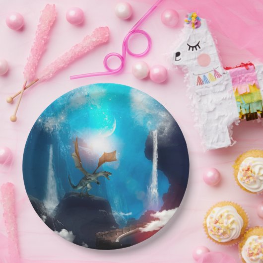 Geweldige draak met watervallen papieren bordje (Feest)