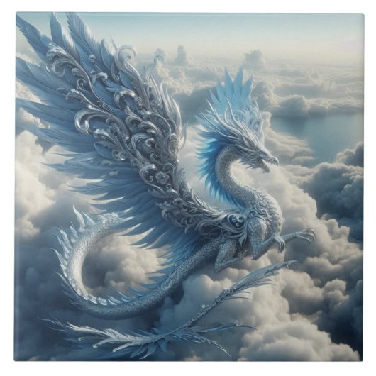 Geweldige draak omringd door wolken tegeltje (Voorkant)