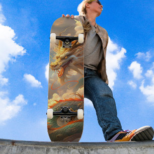 Geweldige Dragon Saring in Wolken Groen Rood Goude Persoonlijk Skateboard