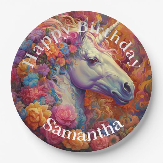 Geweldige eenhoorn Happy Birthday Papieren Bordje (Voorkant)