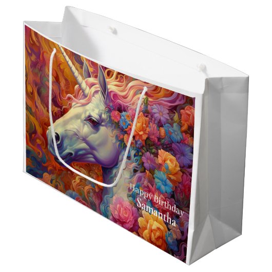 Geweldige eenhoorn verjaardag groot cadeauzakje (Voorkant Gekanteld)