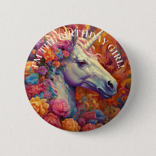 Geweldige EENHOORN VerjaardagSMEISJE Ronde Button 5,7 Cm