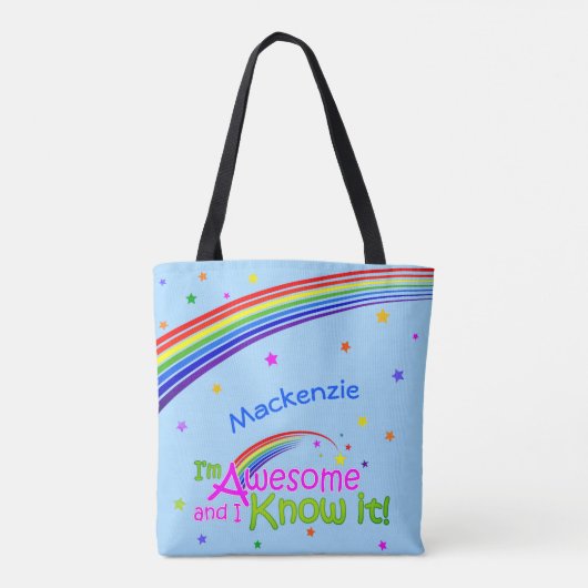 GEWELDIGE en ik ken het met regenboog op LICHTE BL Tote Bag (Achterkant)