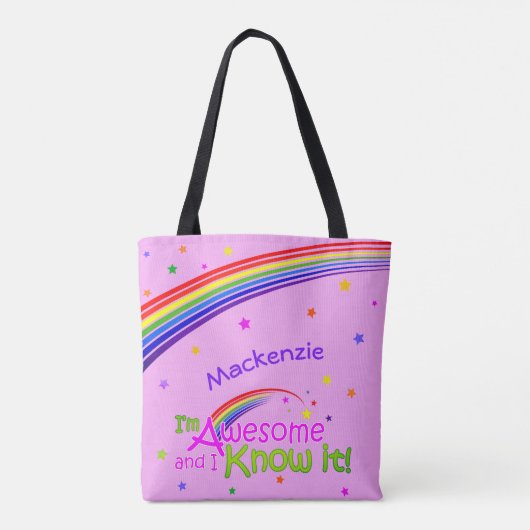GEWELDIGE en ik ken het met regenboog op VIOLET Tote Bag (Achterkant)