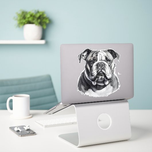 Geweldige Engelse Bulldog Sticker (Laptop op bureau)