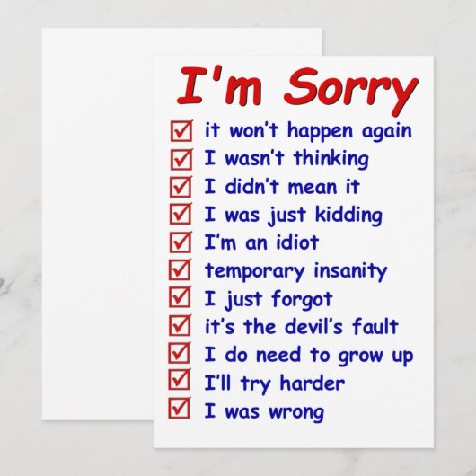 Geweldige excuses! Geweldige excuses! Note-Kaart Kaart (Voorkant / Achterkant)