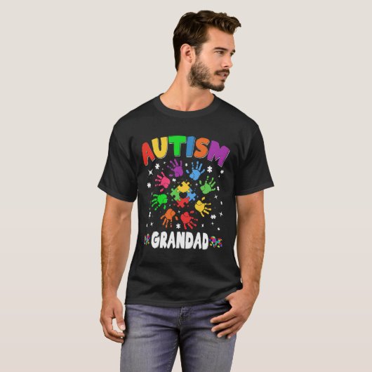 Geweldige familie van autisme Grandad Raising Awar T-shirt (Voorkant volledig)