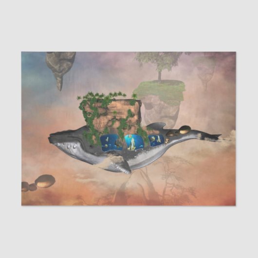 Geweldige fantasiewalvis met vlindervis en rots tissuepapier (Voorkant)