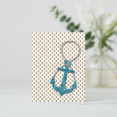 Geweldige faux glitter pauock blauw nautisch anker briefkaart (Staand voorkant)