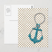 Geweldige faux glitter pauock blauw nautisch anker briefkaart (Voorkant / Achterkant)