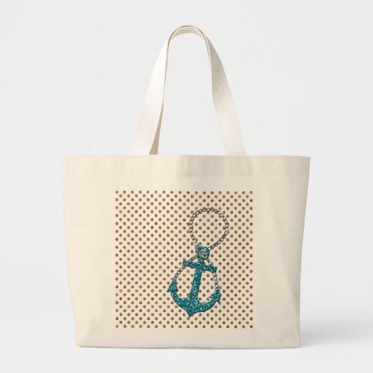 Geweldige faux glitter pauock blauw nautisch anker grote tote bag (Voorkant)