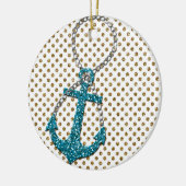 Geweldige faux glitter pauock blauw nautisch anker keramisch ornament (Links)