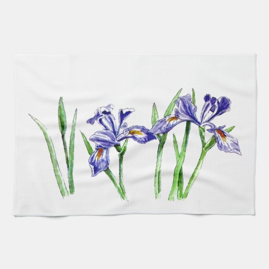 Geweldige Feminine Blue Iris Design Photo Theedoek (Horizontaal)