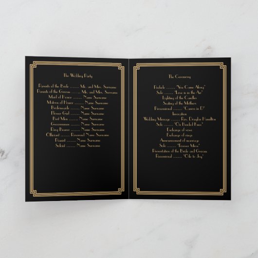 Geweldige Gatsby Art Deco Black Gold Wedding Progr Programma (Binnen)