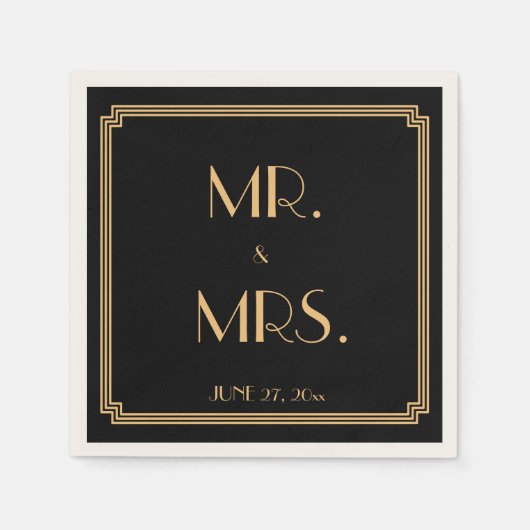 Geweldige Gatsby Art Deco Black Wedding Napkins Servetten (Voorkant)