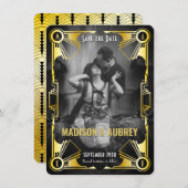 Geweldige Gatsby Art Deco bruiloft Goud & Zwart Fo Save The Date (Voorkant / Achterkant)