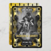 Geweldige Gatsby Art Deco bruiloft Goud & Zwart Fo Save The Date (Voorkant / Achterkant)