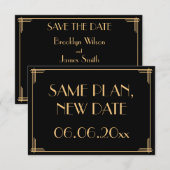 Geweldige Gatsby Art Deco Bruiloft Zelfde Plan Nie Save The Date (Voorkant / Achterkant)