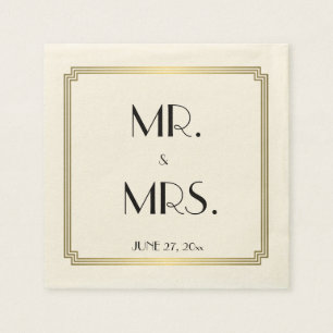 Geweldige Gatsby Art Deco Ecru Gold Wedding Napkin Servet