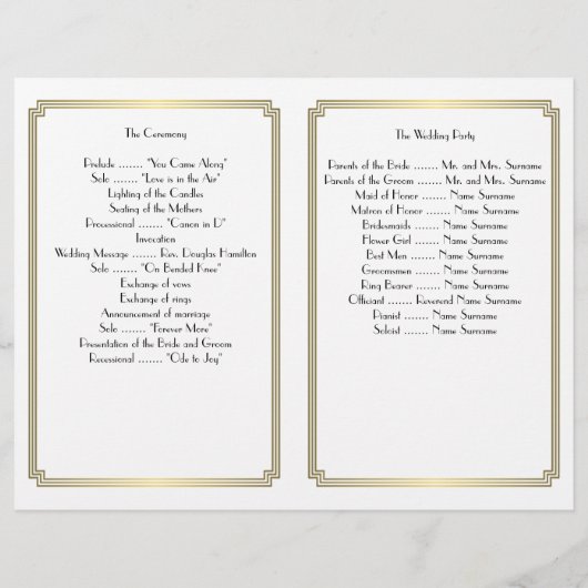 Geweldige Gatsby Art Deco Gold White Wedding Progr (Achterkant)