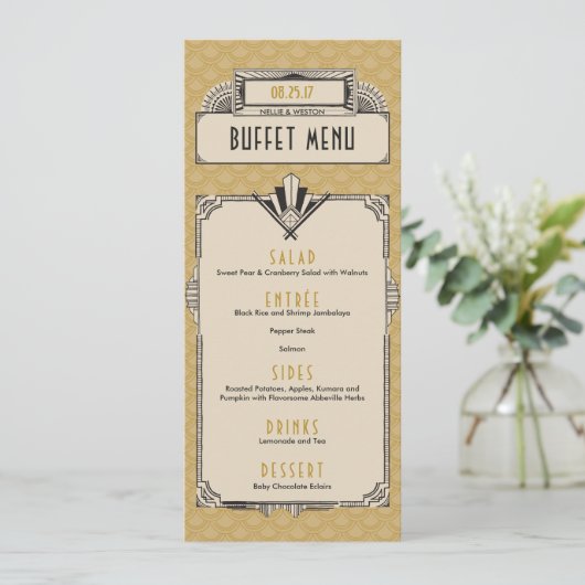 Geweldige Gatsby Art Deco  Menu Kaarten (Staand voorkant)