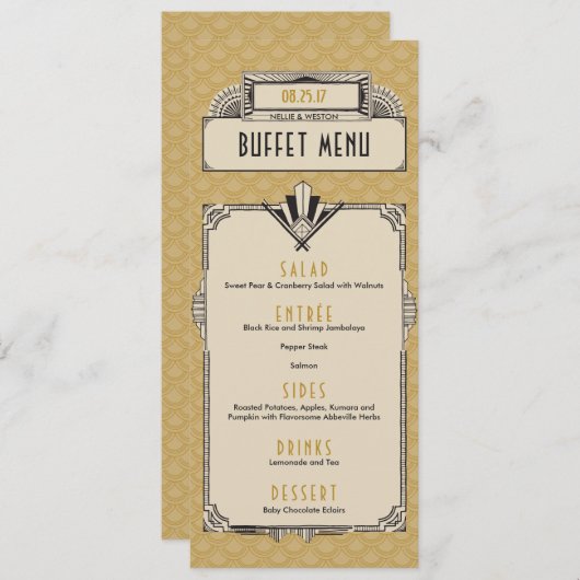 Geweldige Gatsby Art Deco Menu Kaarten (Voorkant / Achterkant)