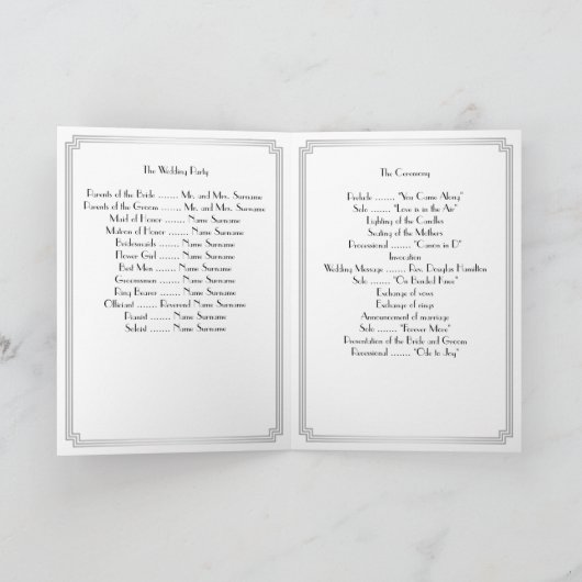 Geweldige Gatsby Art Deco Silver Wedding Programma (Binnen)