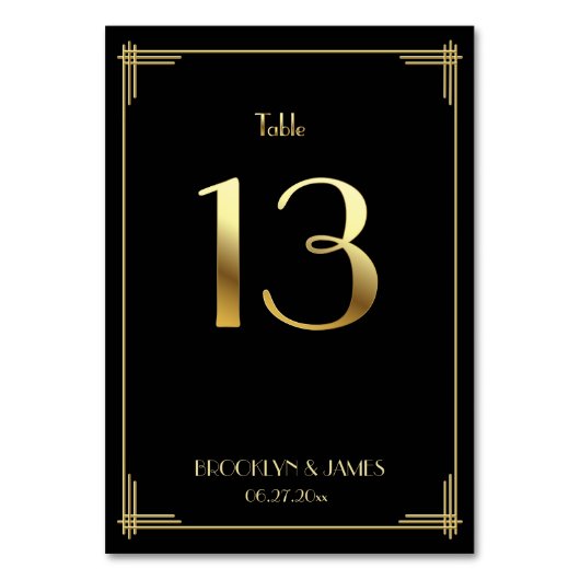 Geweldige Gatsby Art Deco Table Number 13 Gold Bla Kaart (Voorkant)
