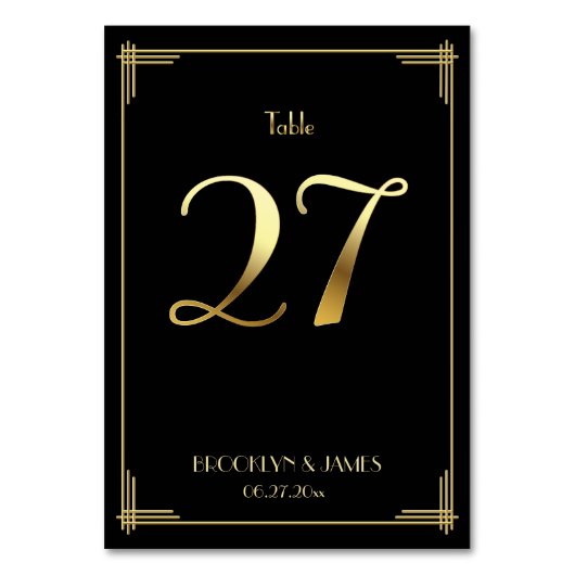 Geweldige Gatsby Art Deco Table Number 27 Gold Bla Kaart (Achterkant)