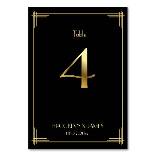 Geweldige Gatsby Art Deco Table Number 4 Gold Blac Kaart (Voorkant)