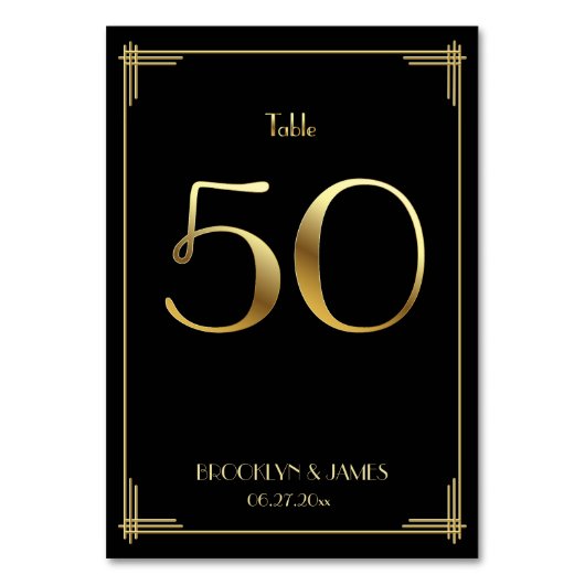 Geweldige Gatsby Art Deco Table Number 50 Gold Bla Kaart (Achterkant)