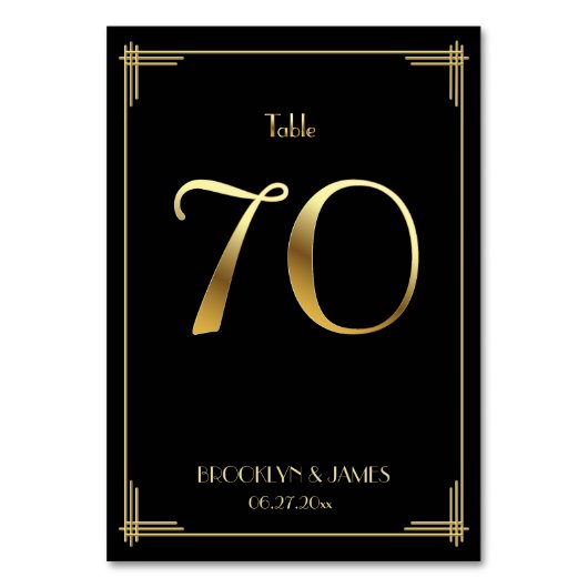 Geweldige Gatsby Art Deco Table Number 70 Gold Bla Kaart (Achterkant)