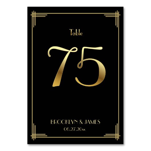 Geweldige Gatsby Art Deco Table Number 75 Gold Bla Kaart (Voorkant)