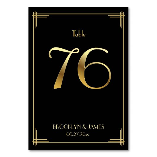 Geweldige Gatsby Art Deco Table Number 76 Gold Bla Kaart (Achterkant)