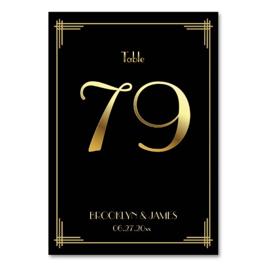 Geweldige Gatsby Art Deco Table Number 79 Gold Bla Kaart (Voorkant)